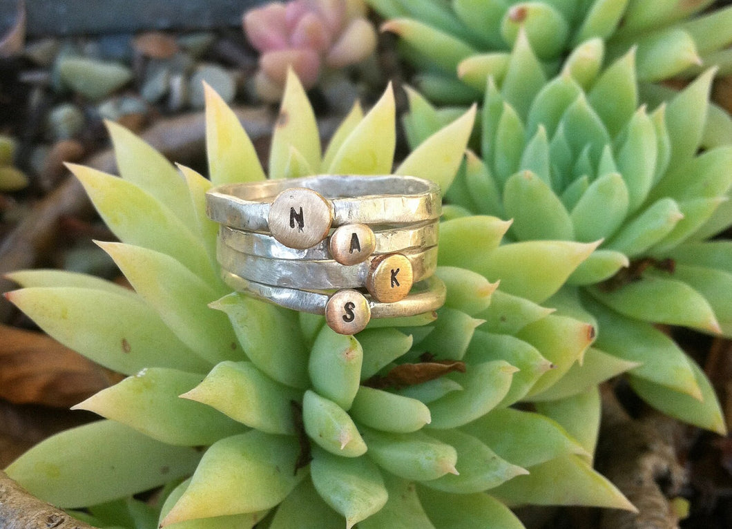 Tiny Brass and Silver Initial Rings