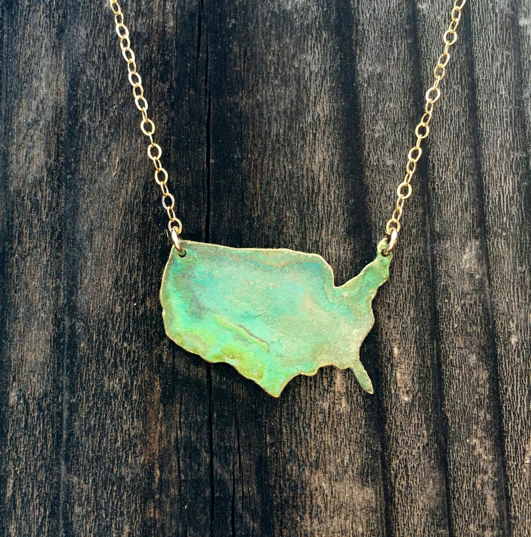 I Left my Heart in the U.S.A Patina Necklace